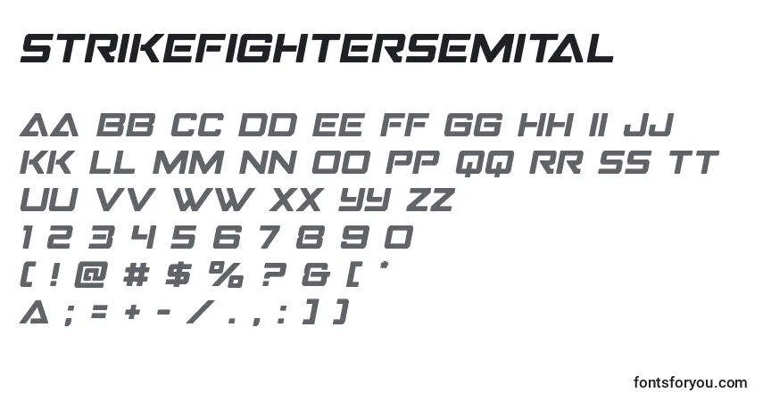 Шрифт Strikefightersemital – алфавит, цифры, специальные символы