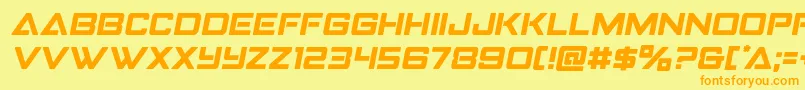 フォントStrikefightersemital – オレンジの文字が黄色の背景にあります。