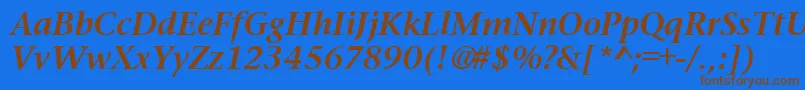フォントPrudentialBoldItalic – 茶色の文字が青い背景にあります。