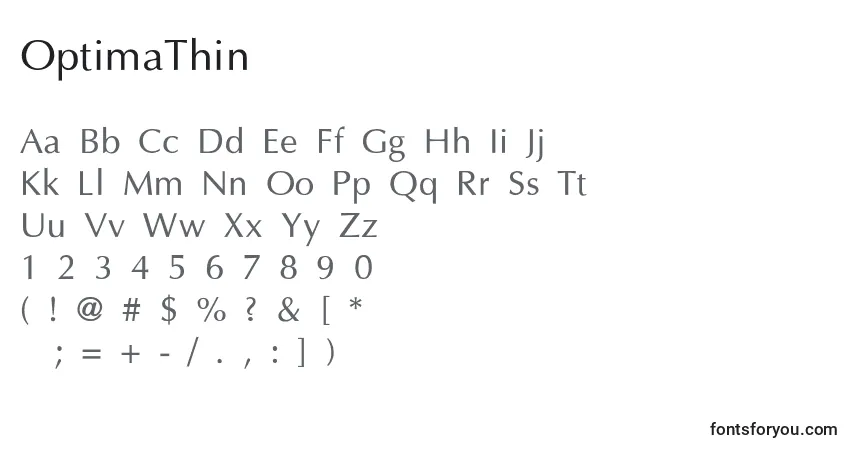 OptimaThinフォント–アルファベット、数字、特殊文字