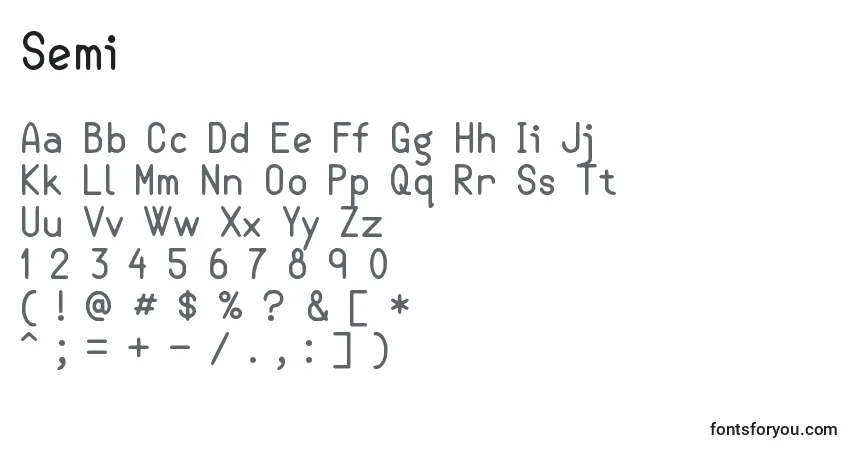 Schriftart Semi – Alphabet, Zahlen, spezielle Symbole