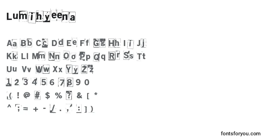A fonte Lumihyeena – alfabeto, números, caracteres especiais