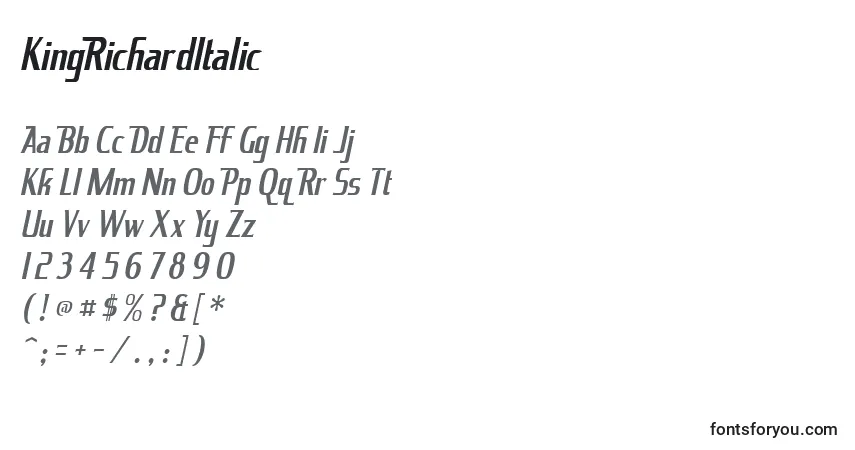 Czcionka KingRichardItalic – alfabet, cyfry, specjalne znaki