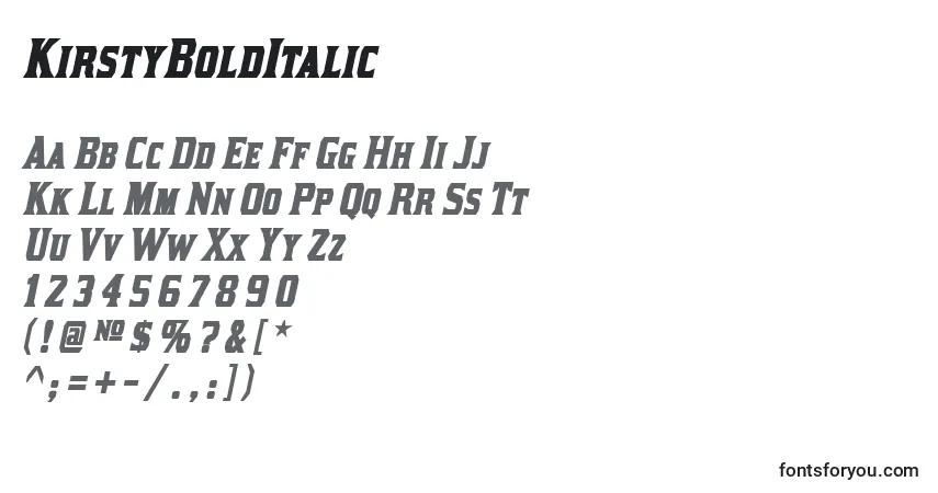 Шрифт KirstyBoldItalic – алфавит, цифры, специальные символы