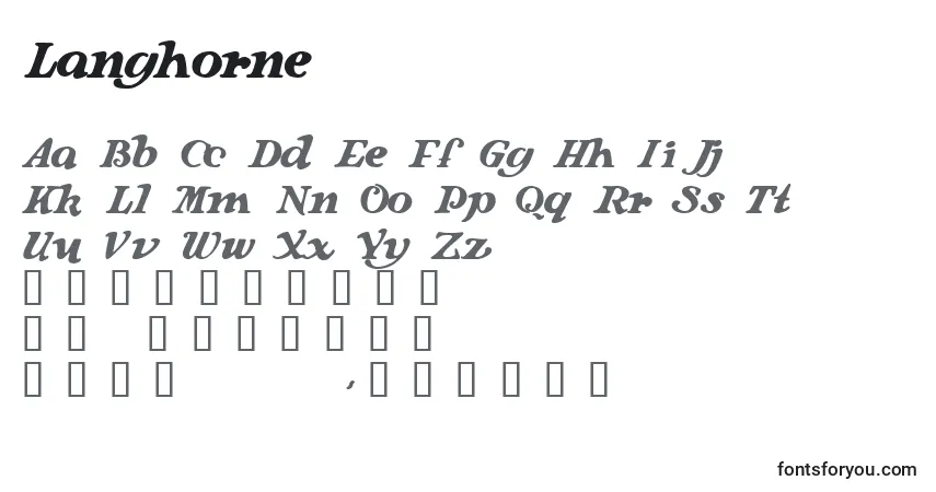 Czcionka Langhorne – alfabet, cyfry, specjalne znaki