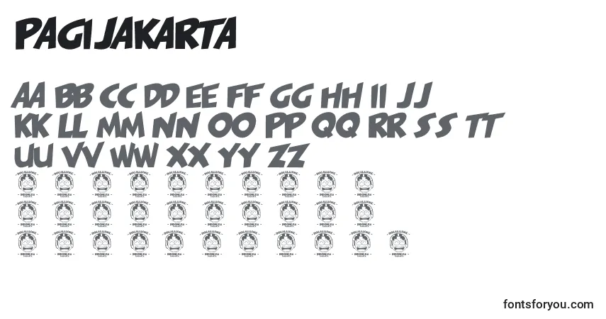 A fonte Pagijakarta (33602) – alfabeto, números, caracteres especiais