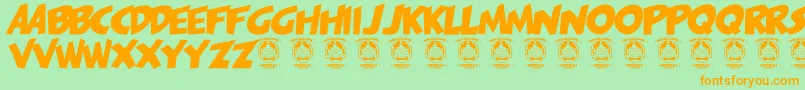 Pagijakarta-Schriftart – Orangefarbene Schriften auf grünem Hintergrund