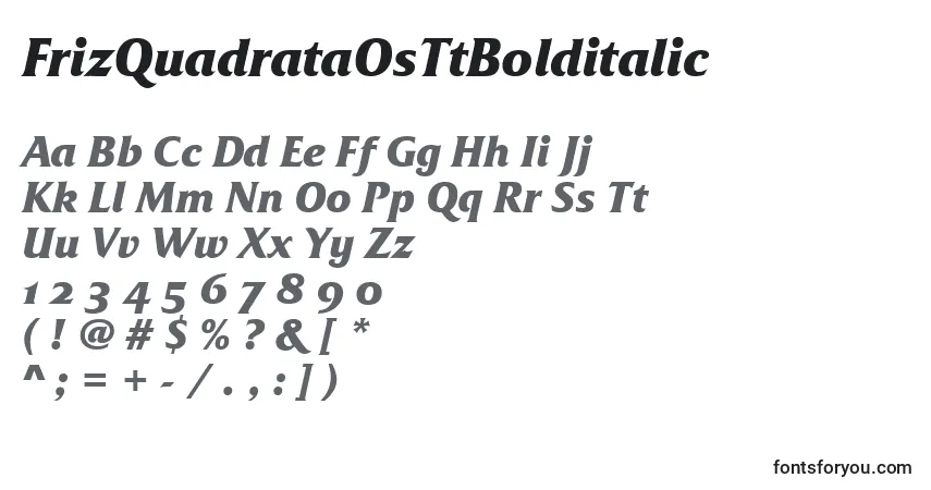 Шрифт FrizQuadrataOsTtBolditalic – алфавит, цифры, специальные символы