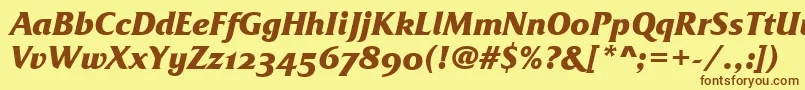 FrizQuadrataOsTtBolditalic-fontti – ruskeat fontit keltaisella taustalla