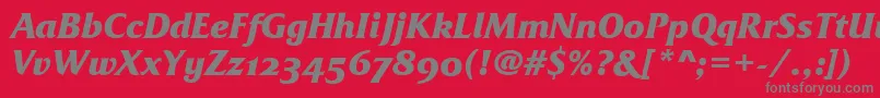 FrizQuadrataOsTtBolditalic-fontti – harmaat kirjasimet punaisella taustalla