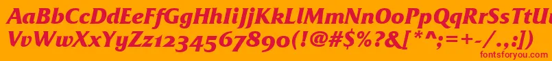 Czcionka FrizQuadrataOsTtBolditalic – czerwone czcionki na pomarańczowym tle