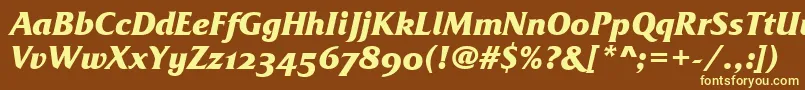 Fonte FrizQuadrataOsTtBolditalic – fontes amarelas em um fundo marrom