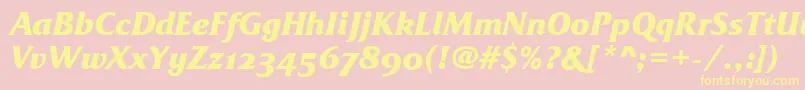 FrizQuadrataOsTtBolditalic-Schriftart – Gelbe Schriften auf rosa Hintergrund