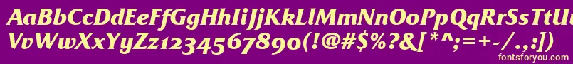 FrizQuadrataOsTtBolditalic-Schriftart – Gelbe Schriften auf violettem Hintergrund