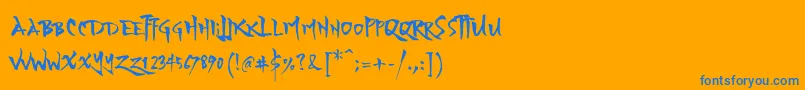 YozakuraRegular-Schriftart – Blaue Schriften auf orangefarbenem Hintergrund