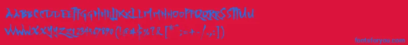 YozakuraRegular-Schriftart – Blaue Schriften auf rotem Hintergrund