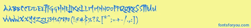 YozakuraRegular Font – Blue Fonts on Yellow Background