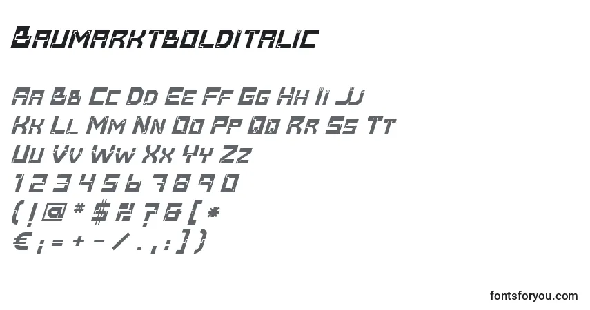 Czcionka Baumarktbolditalic – alfabet, cyfry, specjalne znaki
