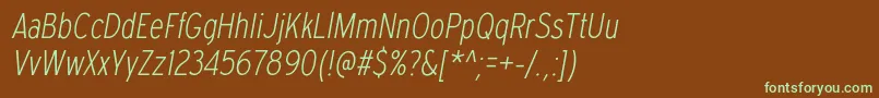 フォントExpresswaycdxlItalic – 緑色の文字が茶色の背景にあります。
