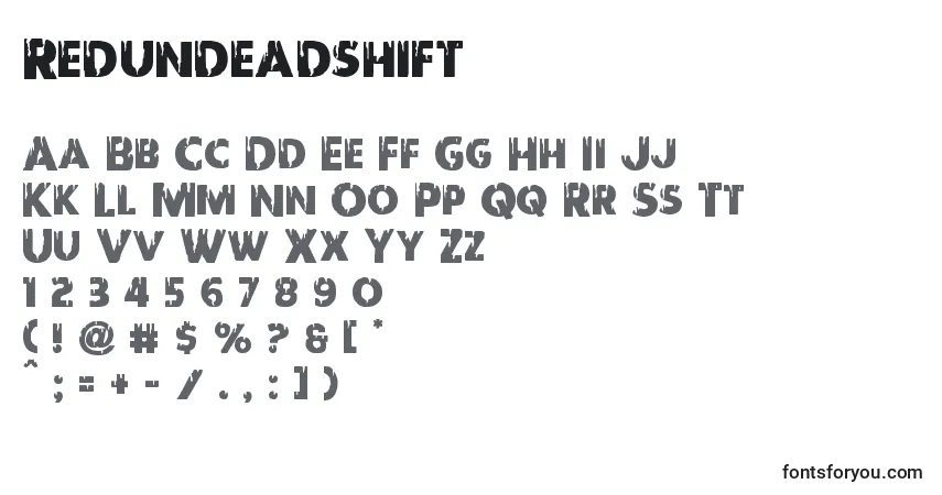 Schriftart Redundeadshift – Alphabet, Zahlen, spezielle Symbole