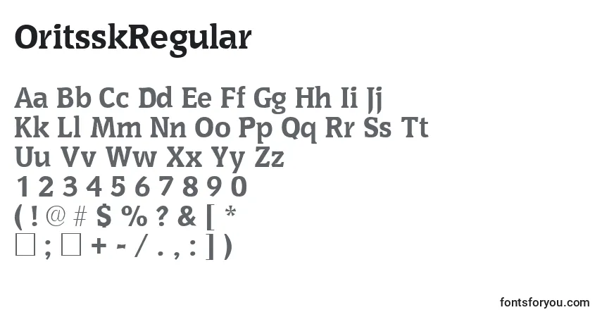 Schriftart OritsskRegular – Alphabet, Zahlen, spezielle Symbole