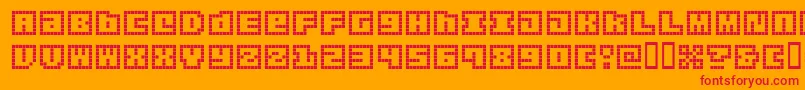 Czcionka OrigamiMommyPixellated – czerwone czcionki na pomarańczowym tle