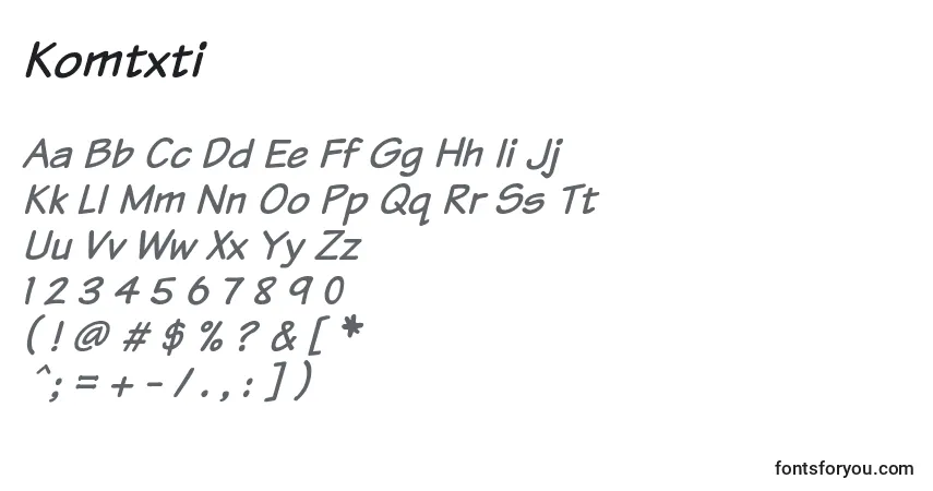 Czcionka Komtxti – alfabet, cyfry, specjalne znaki