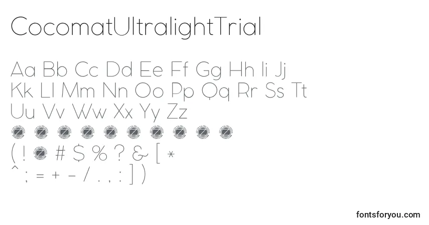 Czcionka CocomatUltralightTrial – alfabet, cyfry, specjalne znaki