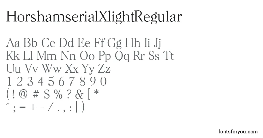 A fonte HorshamserialXlightRegular – alfabeto, números, caracteres especiais