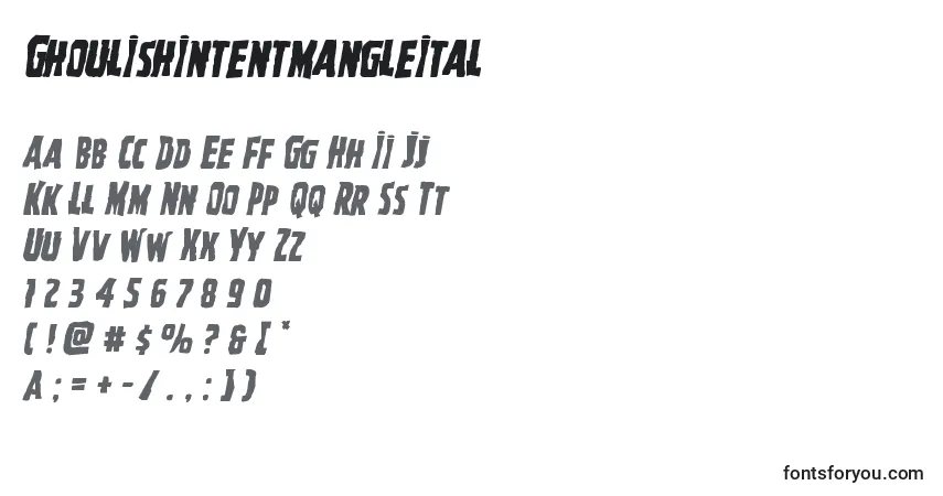 Шрифт Ghoulishintentmangleital – алфавит, цифры, специальные символы