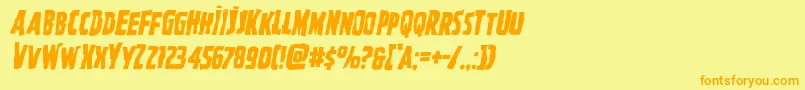 フォントGhoulishintentmangleital – オレンジの文字が黄色の背景にあります。