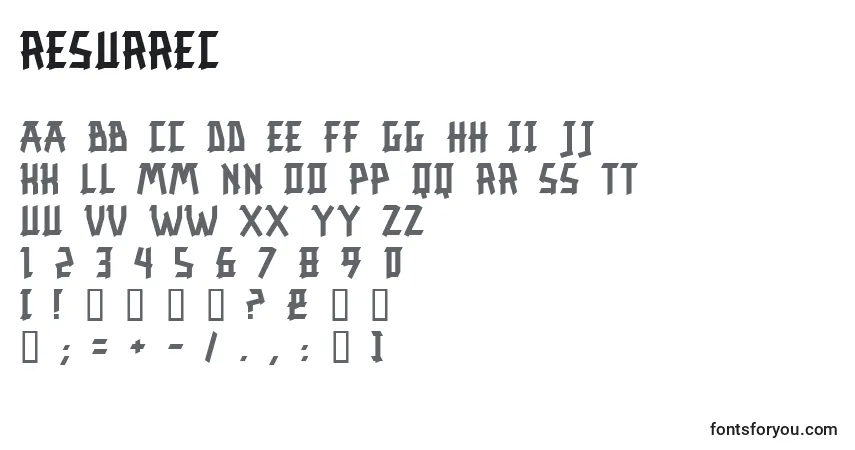 Resurrec Font – alphabet, numbers, special characters
