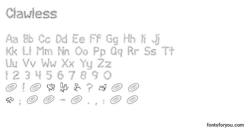 Czcionka Clawless – alfabet, cyfry, specjalne znaki
