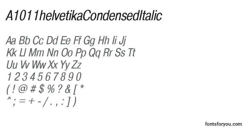 Шрифт A1011helvetikaCondensedItalic – алфавит, цифры, специальные символы