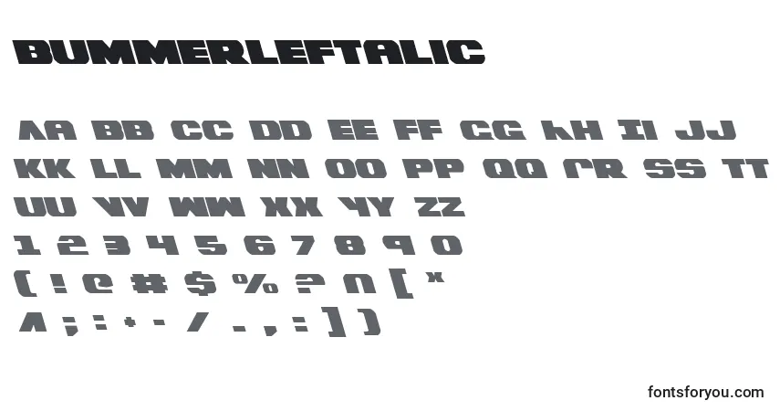 Schriftart BummerLeftalic – Alphabet, Zahlen, spezielle Symbole
