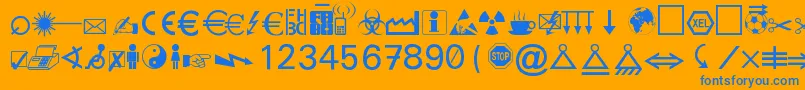 フォントMarvosym – オレンジの背景に青い文字