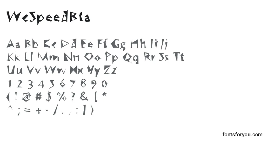 A fonte WcSpeedBta – alfabeto, números, caracteres especiais