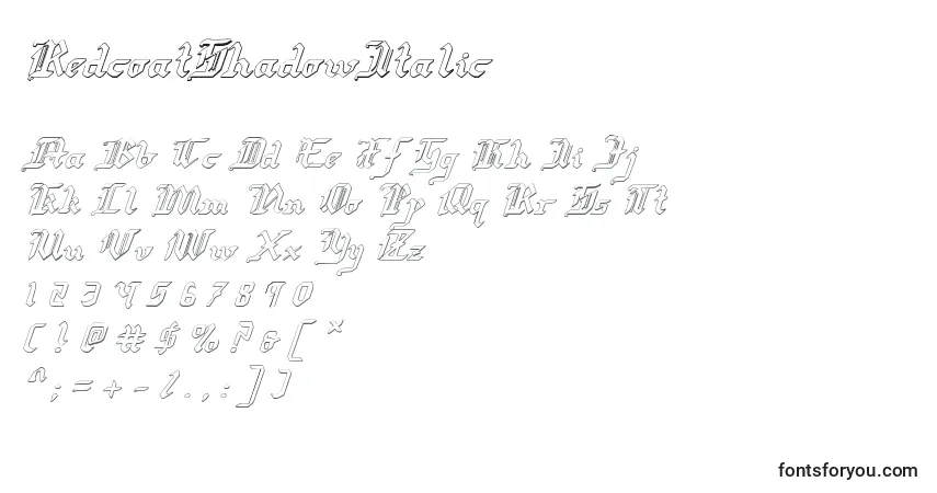 Шрифт RedcoatShadowItalic – алфавит, цифры, специальные символы