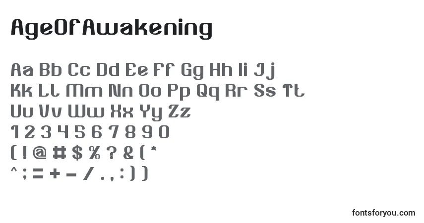 A fonte AgeOfAwakening – alfabeto, números, caracteres especiais