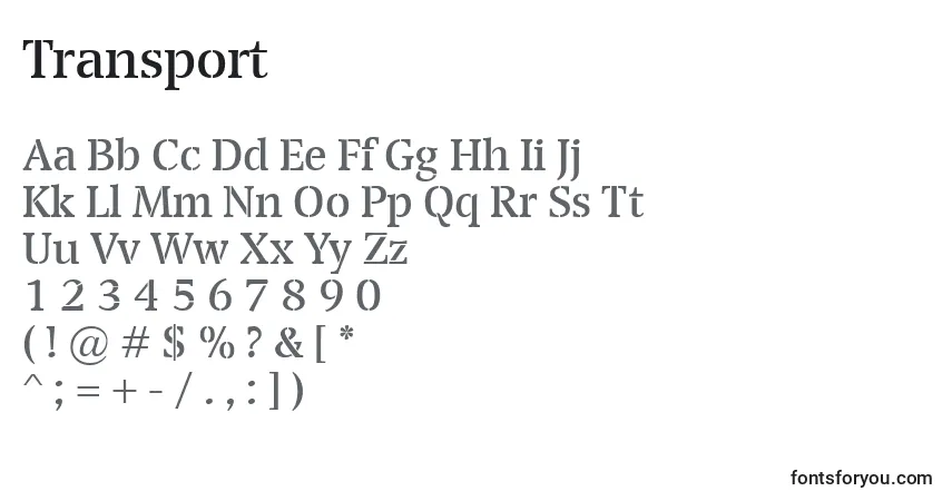 Schriftart Transport – Alphabet, Zahlen, spezielle Symbole