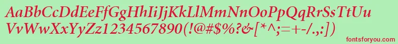 MinionCyrillicSemiboldItalic Font – Red Fonts on Green Background