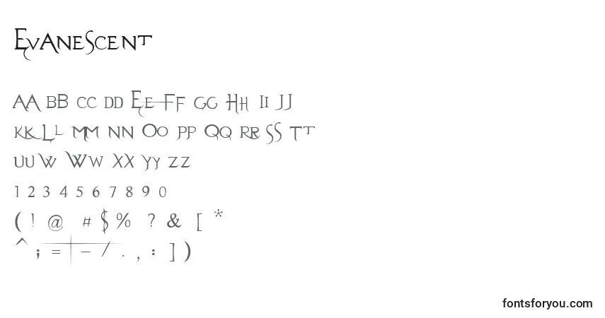 Czcionka Evanescent – alfabet, cyfry, specjalne znaki
