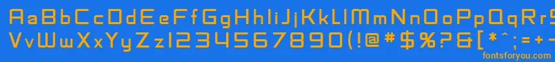 フォントSfFedoraTitles – オレンジ色の文字が青い背景にあります。