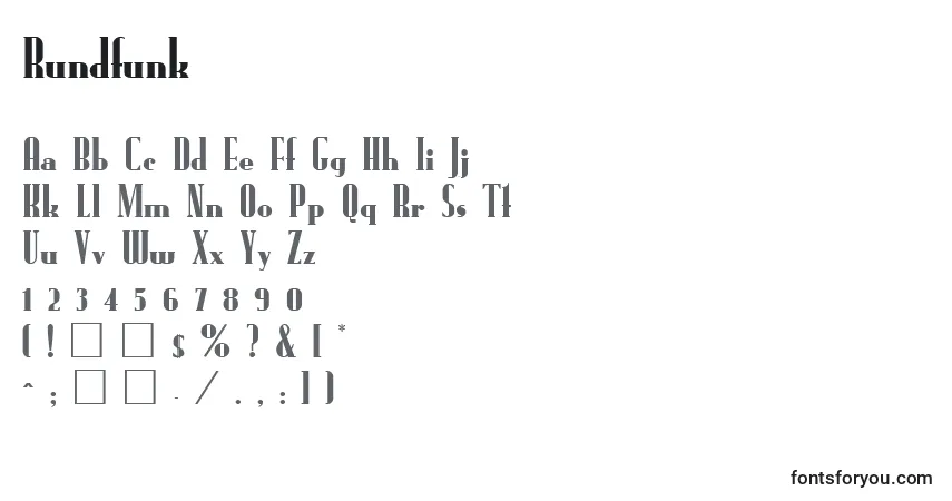 Fuente Rundfunk - alfabeto, números, caracteres especiales