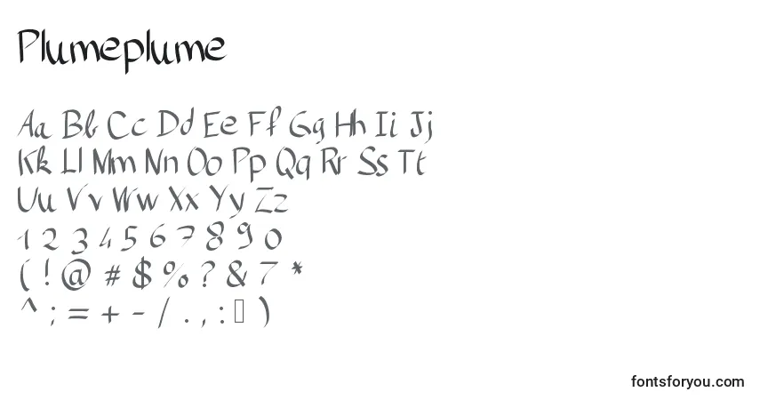 Schriftart Plumeplume – Alphabet, Zahlen, spezielle Symbole