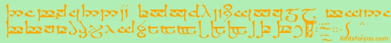 フォントMoroma – オレンジの文字が緑の背景にあります。