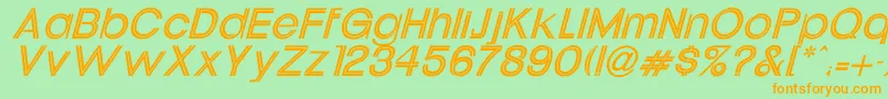 フォントUptightItalic – オレンジの文字が緑の背景にあります。