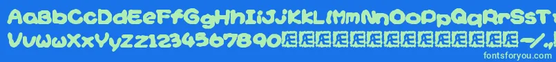 YoshisStoryGameTextBrk Font – Green Fonts on Blue Background