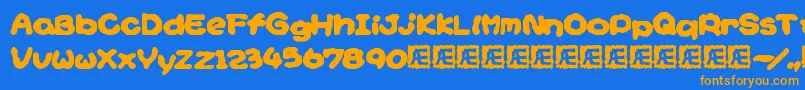 YoshisStoryGameTextBrk Font – Orange Fonts on Blue Background