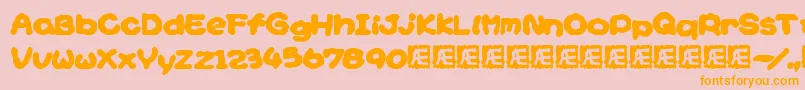 YoshisStoryGameTextBrk-Schriftart – Orangefarbene Schriften auf rosa Hintergrund